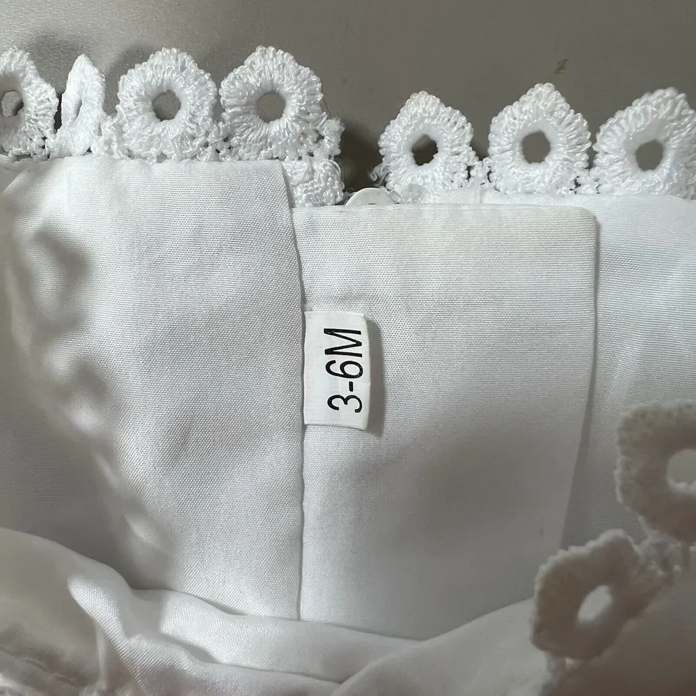 Baby Girl White Lace Tulle Christening Flower Girl Dress 3-6M‎